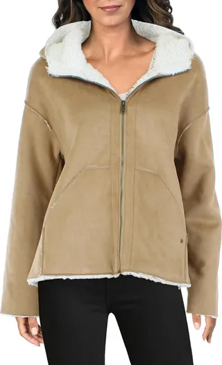 Jody Womens Faux Suede Shearling Faux Fur Coat
