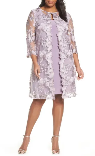 Embroidered Lace Mock Jacket Cocktail Dress