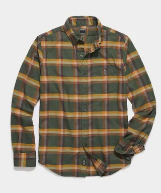 Green Yellow Plaid Flannel Button-Down Shirt