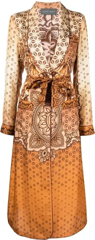Floral-Print Belted Coat