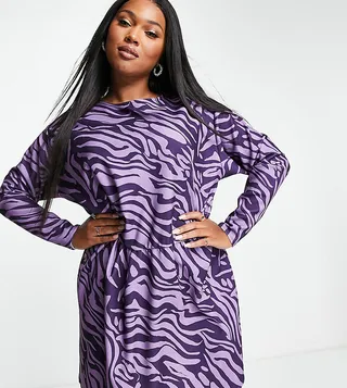 ASOS DESIGN Curve twist front mini dress in purple abstract animal print