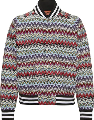 Raschel multicolor zig zag bomber jacket