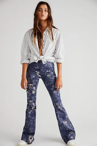 Penny Pull-On Printed Flare Jeans by We The Free at Free People
