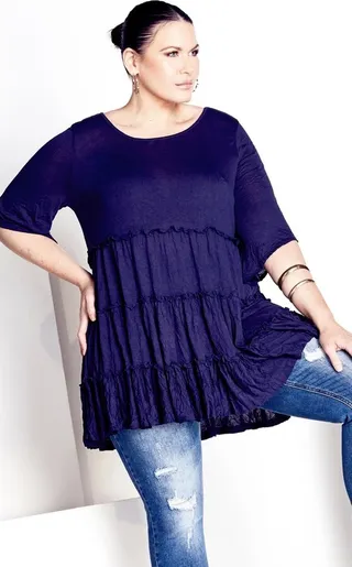AVENUE | Women's Plus Size Tier Crush Tunic - navy - 16W