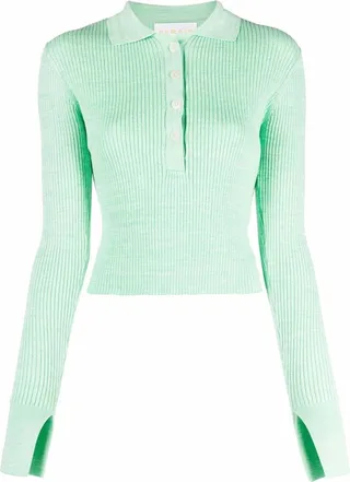 Ribbed-Knit Polo Top