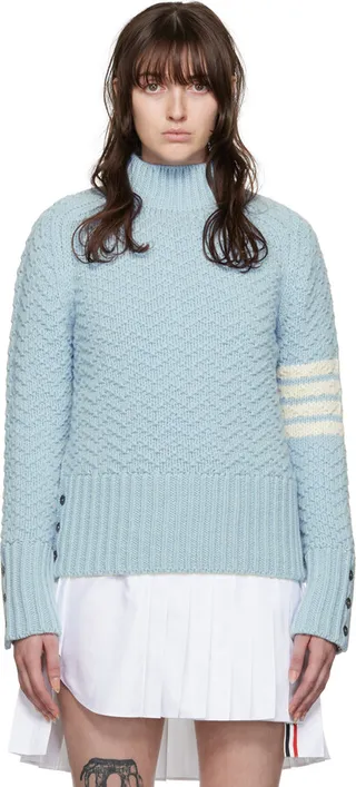 Thom Browne Blue Chunky 4-Bar Turtleneck