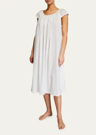 Long Lawn Cap-Sleeve Nightgown