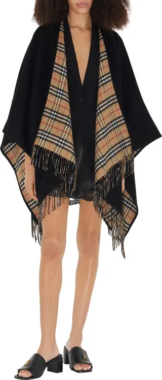 Check Reversible Wool Cape