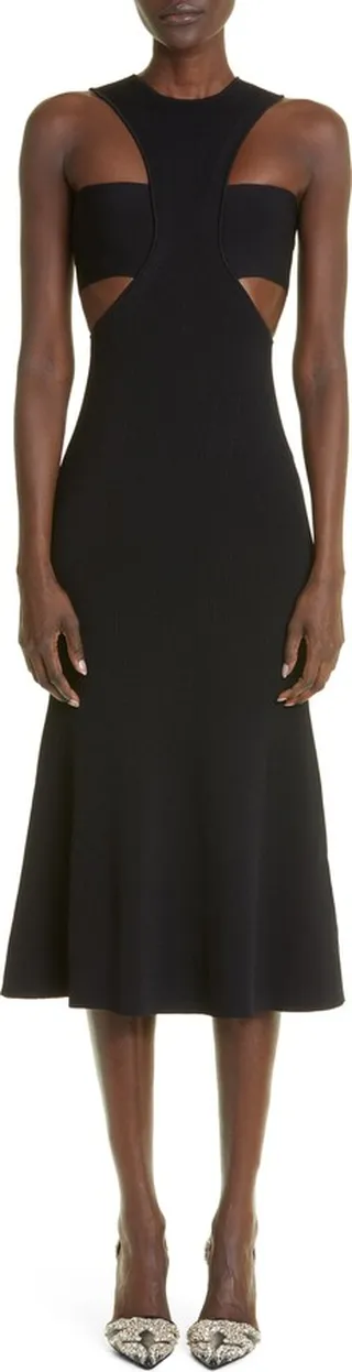 Slashed Harness Rib Midi Dress