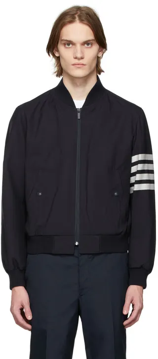 Thom Browne Navy 4-Bar Bomber Jacket