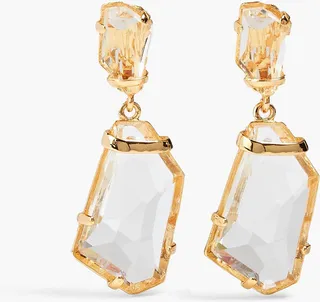 Gold-tone crystal clip earrings