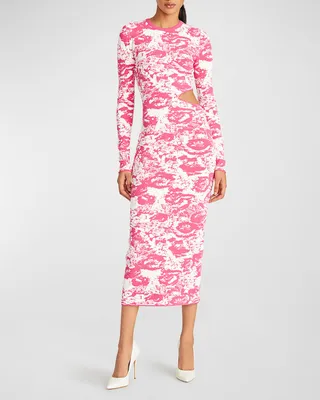 Cooper Cutout-Waist Fitted Jacquard Midi Dress