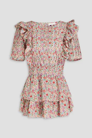 Natasha ruffled floral-print cotton mini dress