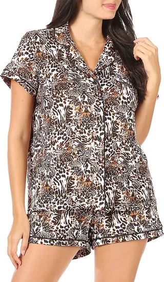 2-Piece Mixed Animal Print PJ Set