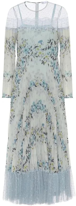 Tulle-trimmed floral midi dress