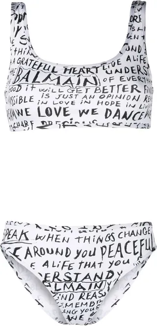 Text-Print Scoop-Neck Bikini
