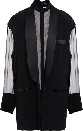 Satin-trimmed layered silk-chiffon and crepe mini dress