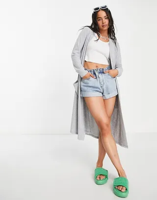 Noisy May longline cardigan in gray