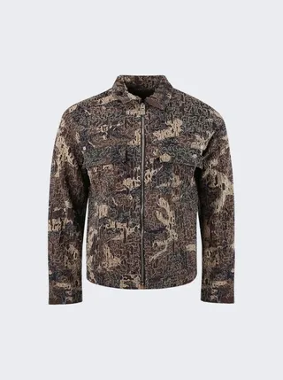 Oversized Fit 4g Rivet Zip Denim Jacket Brown