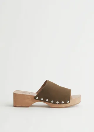 Studded Suede Wooden Clogs
