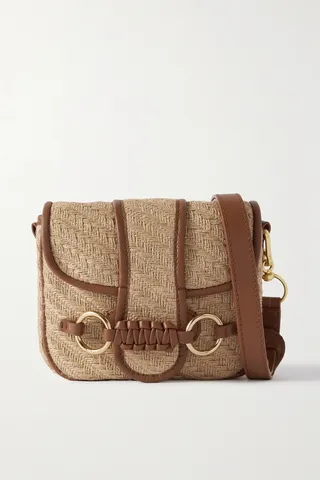 See By Chloé - Saddie Embellished Leather-trimmed Raffia Shoulder Bag - Brown