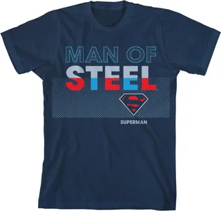 Superman Man of Steel Youth Navy Blue Graphic Tee-XL