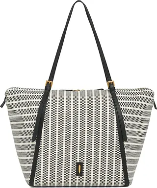 Reily Woven Stripe Leather Trimmed Tote