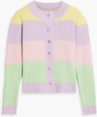 Striped ribbed-knit cardigan