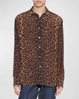 Men's Leopard-Print Relaxed Fit Sport Shirt