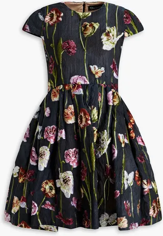 Pleated cloqué-jacquard mini dress