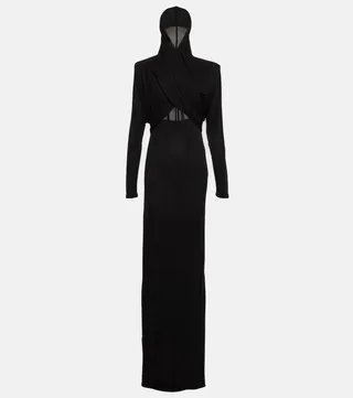 Hooded cutout crepe gown
