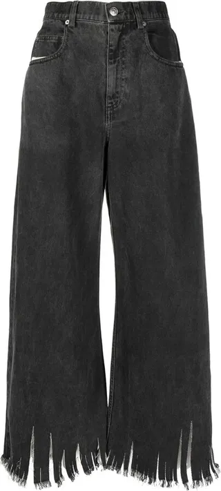 Ripped-Hem High-Waisted Trousers