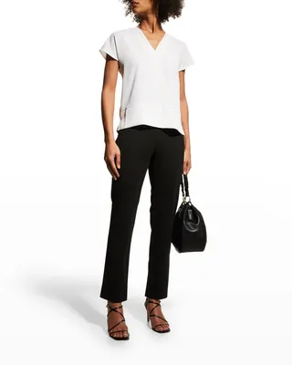 Short-Sleeve V-Neck Crepe de Chine Blouse