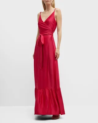 Flounce Wrap A-Line Maxi Dress