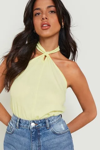 Twist Halterneck Rib one piece