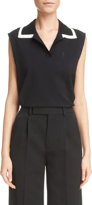 Cotton Blend Piqué Sleeveless Polo Shirt
