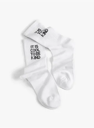 Slogan Embroidered Socket Socks