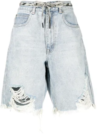 Distressed Knee-Length Denim Shorts