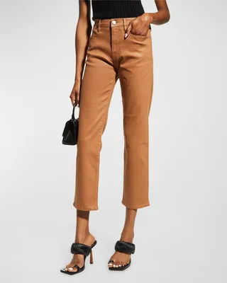 Le High Straight Slim Coated Ankle Jeans
