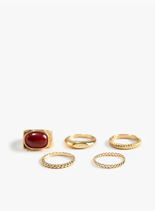 Ring Set 4 Pack Metal Thin Stone Detail