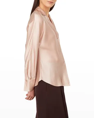 Bias-Cut Long-Sleeve Silk Blouse