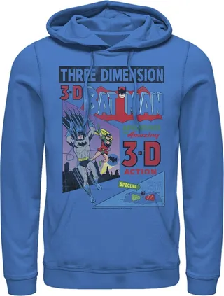 Men's Batman 3D Vintage Comic Cover Pull Over Hoodie - Royal Blue - Medium