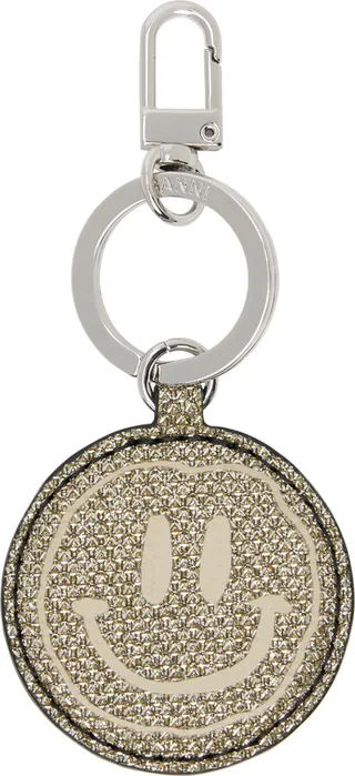 GANNI Gold Banner Smiley Glitter Keychain