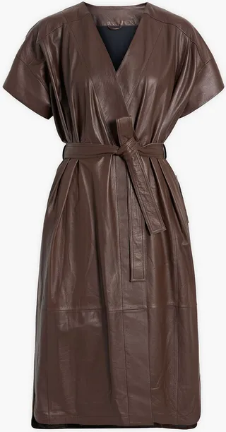 Belted leather wrap dress