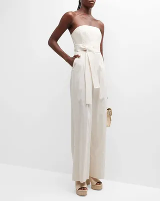 Elsie Strapless Wide-Leg Linen Jumpsuit
