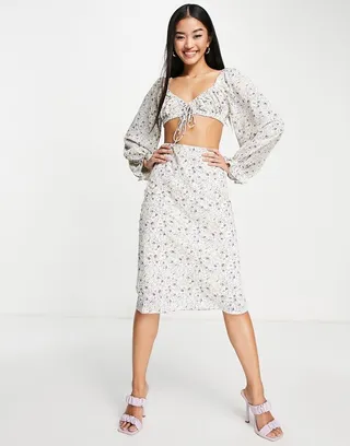 Love Triangle midi skirt in lilac ditsy floral - part of a set