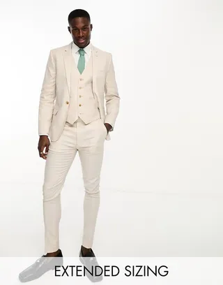 ASOS DESIGN super skinny linen mix suit pants in stone
