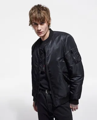 Black bomber jacket with leopard lining