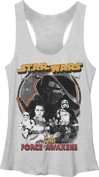 Women's Star Wars The Force Awakens Distressed Racerback Tank Top - White Heather - X Large