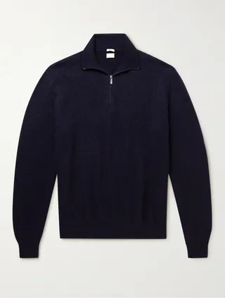 Brushed-Cashmere Half-Zip Sweater